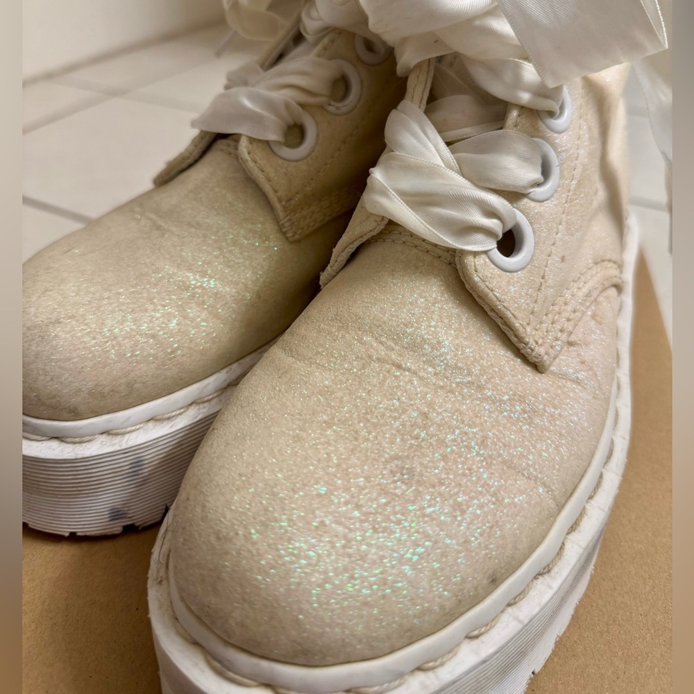 RARE  Dr. Marten Molly Platform Boot Iridescent Glitter White